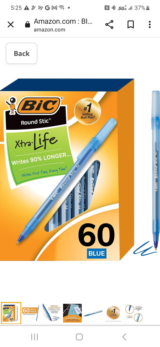 Bic Round Stic - Extra Life Ink Pens