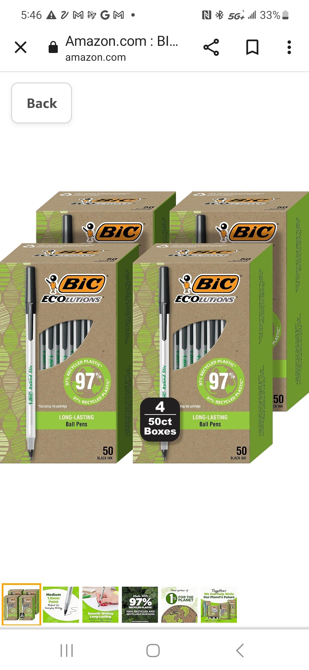 BIC Ecolutions Round Stic Ballpoint Pens, Medium Point (1.0mm), 50-Count Pack, Black Ink Pens Made from 97% Recycled Plastic